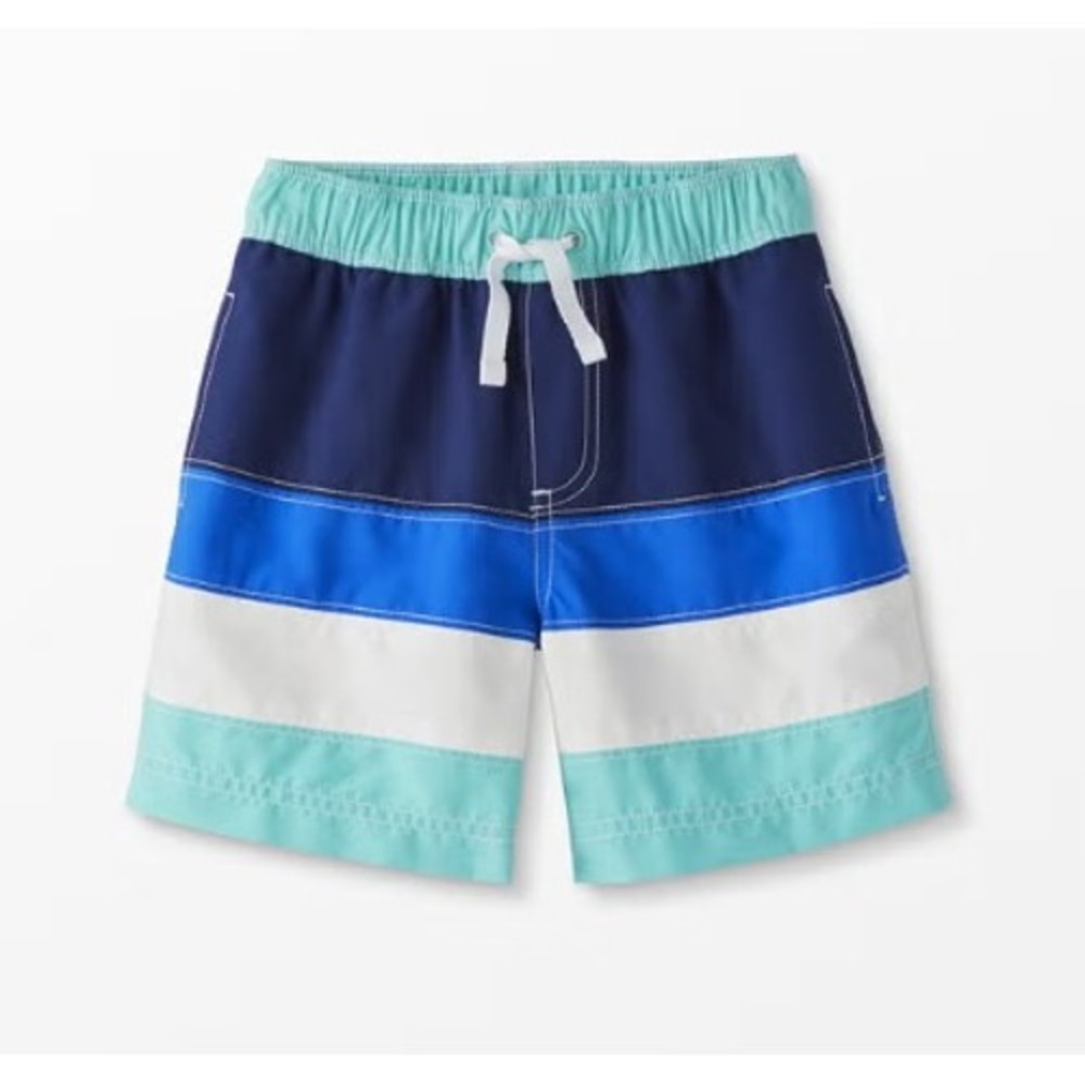 Hanna Andersson Colorblock Swim Trunks Size 10 Tidepool‎ Blue Stripe UPF EUC